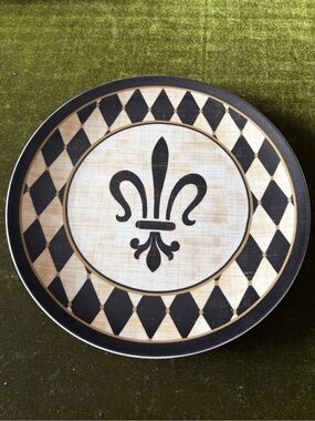 Decorative Fleur-de-Lis Round Serving Tray - Black and Cream